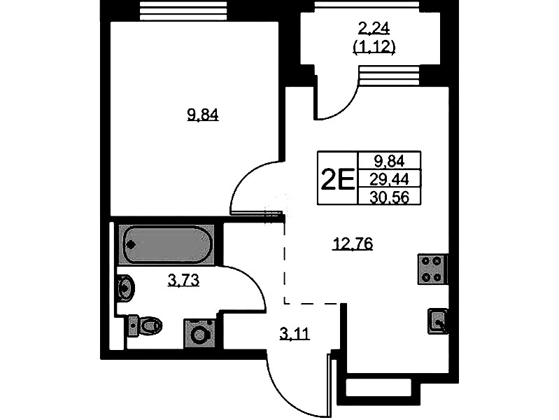 1-комнатная квартира 30.56 м², 7/9 эт., ЖК «GloraX Новоселье»